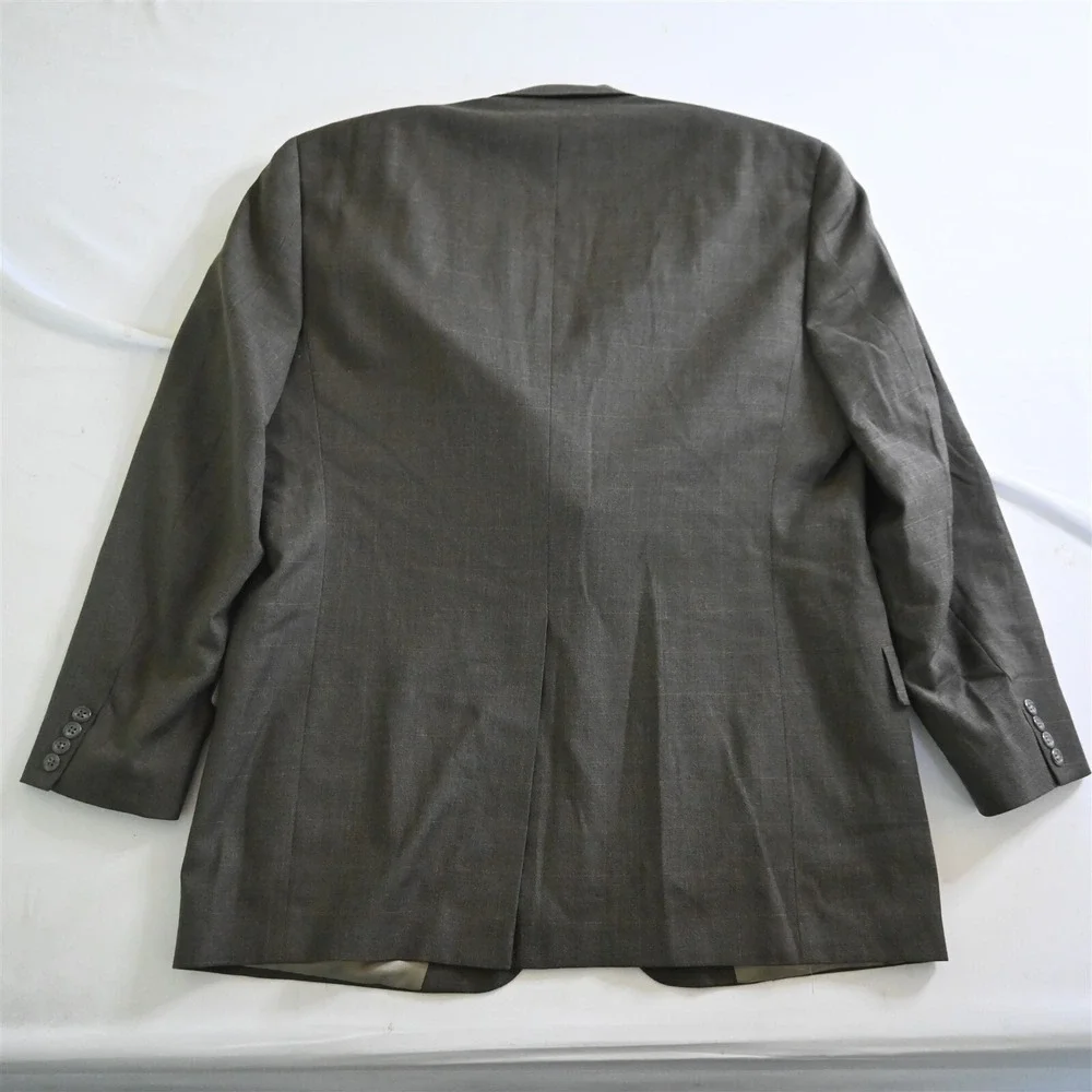 Vtg Tommy Hilfiger USA Made 44L 36x30 Brown Windowpane 100% Wool Mens‎ Suit